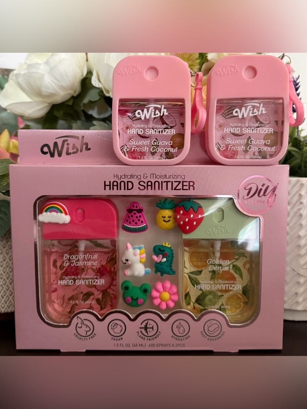 🆕🌷 WISH LIMITED EDITION MOISTURIZING HAND SANITIZER SET WITH CHARMS DYI BOX SET!